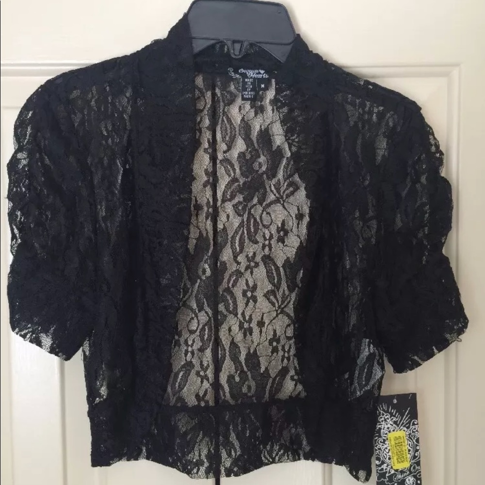 Girls Sequin Heart Sz M Black Lace Shrug/ Jacket